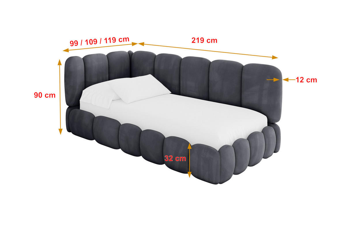 EINZELLBETT Jugendbett mit Bettkasten und Matratze H3/H4, Rechts - AVRY 80x200 Dunkelgrau - Titanfarben, Holzwerkstoff/Textil (80/200cm) - ALTDECOR