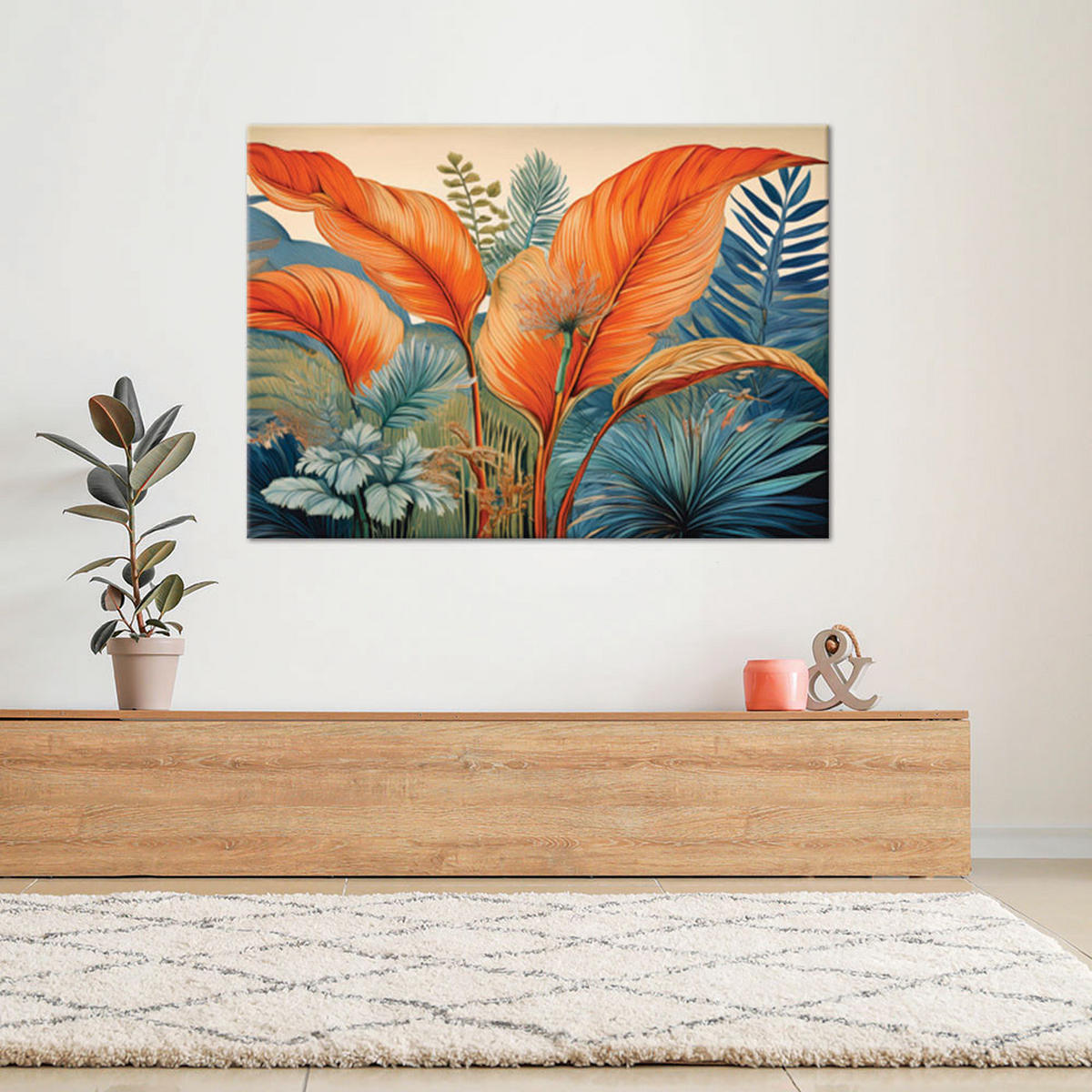 WANDBILD orangenblätter palmenpflanze - Orange, Textil (60/40cm) - Feeby