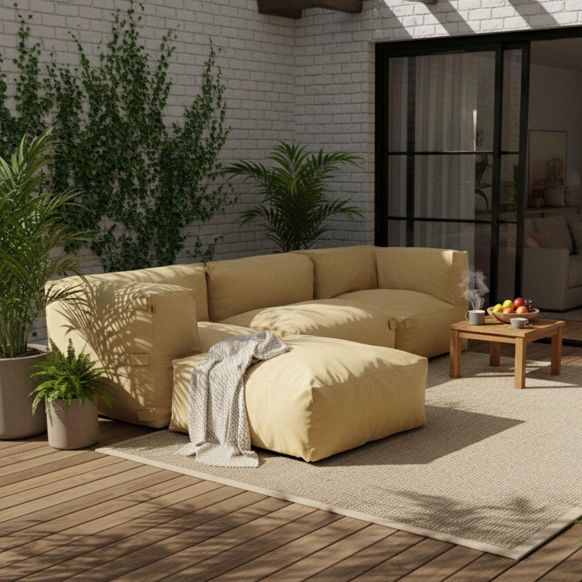 GARTENSOFA mit 4 Sitzplätzen, Hellgelb - Gelb, Textil (85/65/255cm) - Oviala