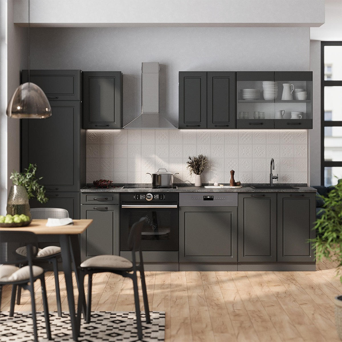KUHINJSKI BLOK R-Line Antracitna podeželska hiša/antracitna 300 cm , DP Antracit - antracit, leseni material (300/206.8/60cm) - Vicco