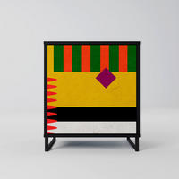 SIDEBOARD VIVID ART, Schwarz, 57,5x42x67,5 cm, Schwarze Metall-Rahmenfüße - Multicolor/Schwarz, Holzwerkstoff/Metall (57.5/67.5/42cm) - SpaceRebels