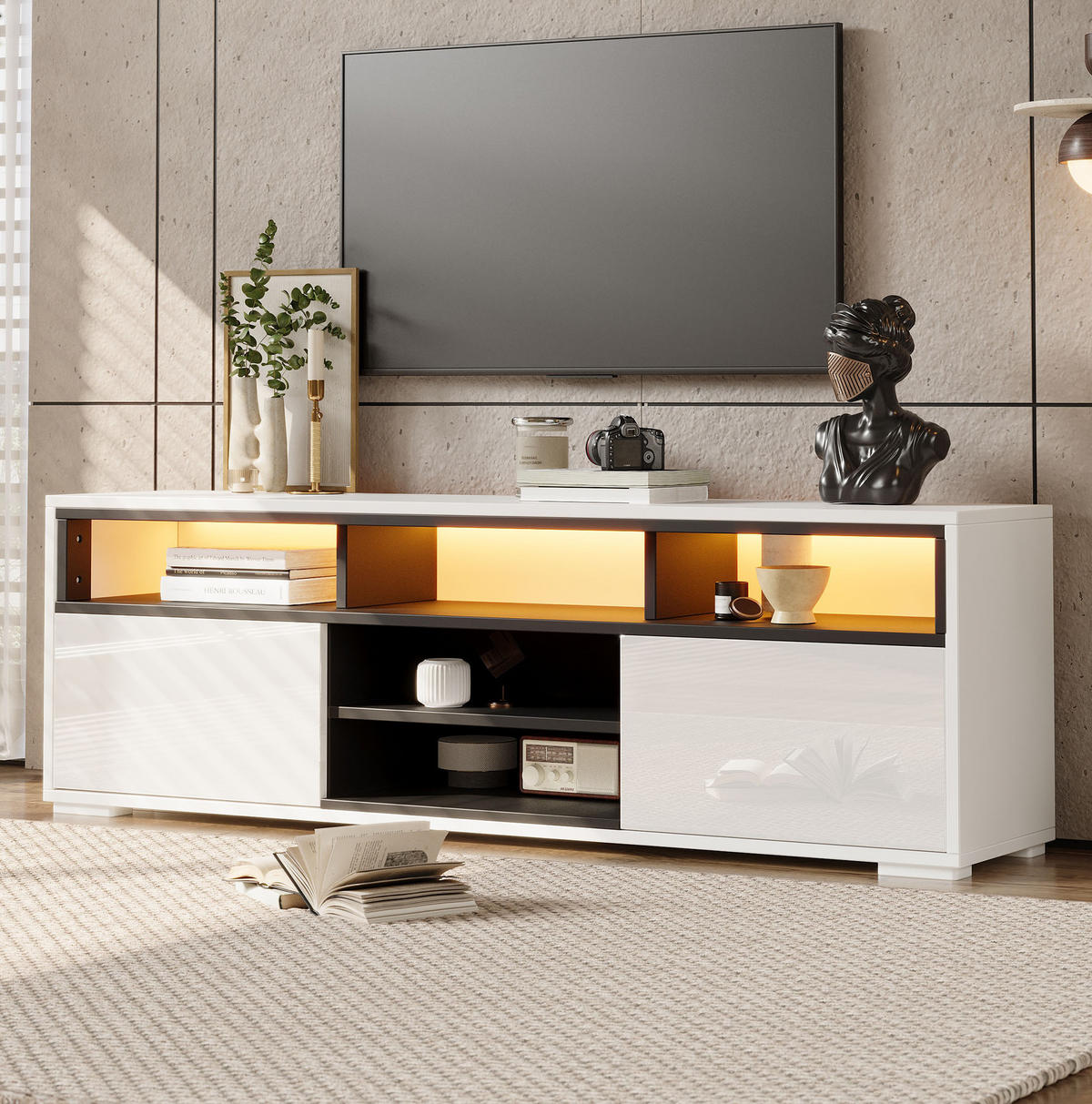 TV-ELEMENT mit LED 150 x 35 x 50 cm Hochglanz Weiß - Weiß, Holzwerkstoff (35/50/150cm) - Beauniv