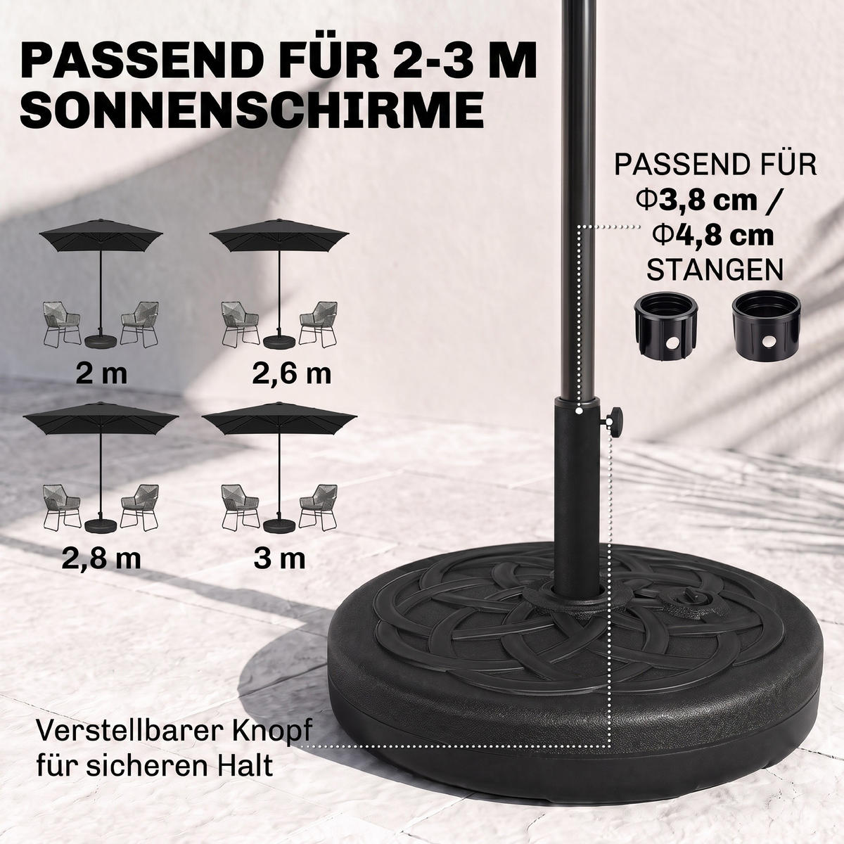 SONNENSCHIRMSTÄNDER bis 35 kg befüllbar - Schwarz, Kunststoff (56/56cm) - Outsunny