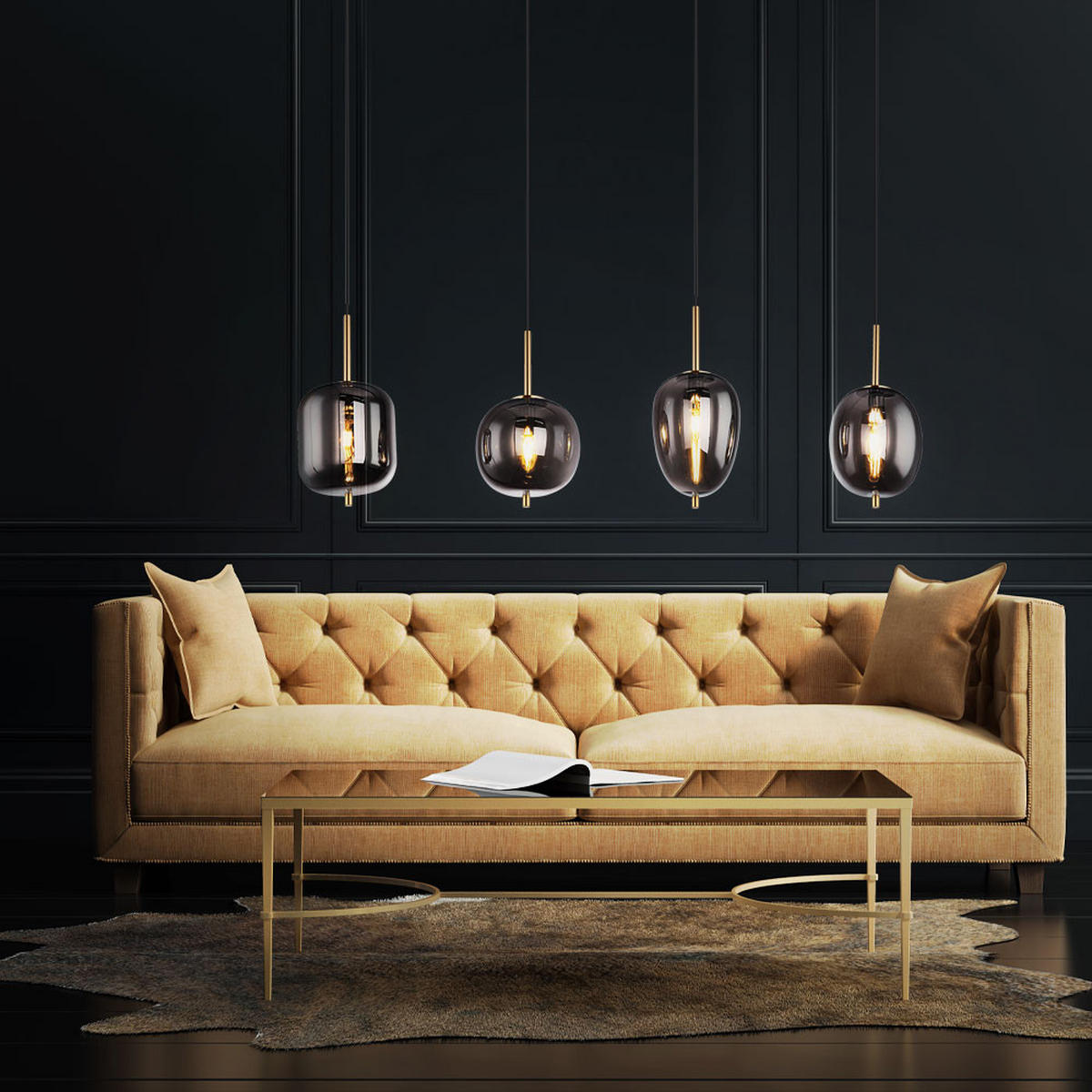 HÄNGELEUCHTE BLACKY I Metall Grau - Grau, Glas (110/18.5/120cm) - Globo Lighting