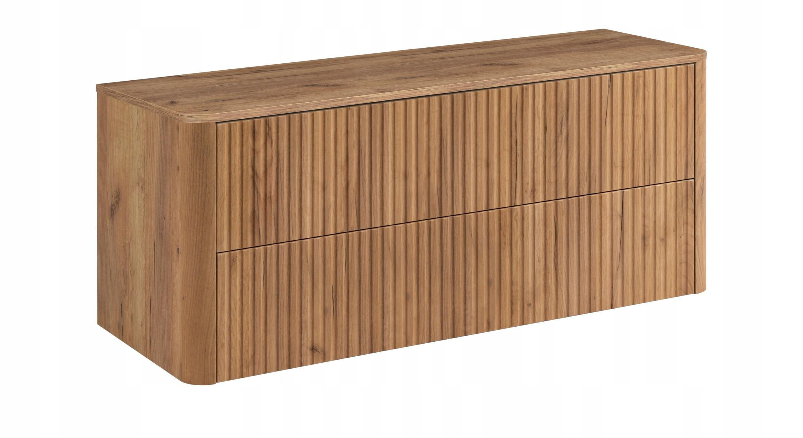 WASCHBECKENUNTERSCHRANK LINEA hängend geriffelt Eiche dunkelbraun mit Waschtischplatte 120/48/44 cm - Braun, Holzwerkstoff (120/48.4/43.7cm) - Rodan