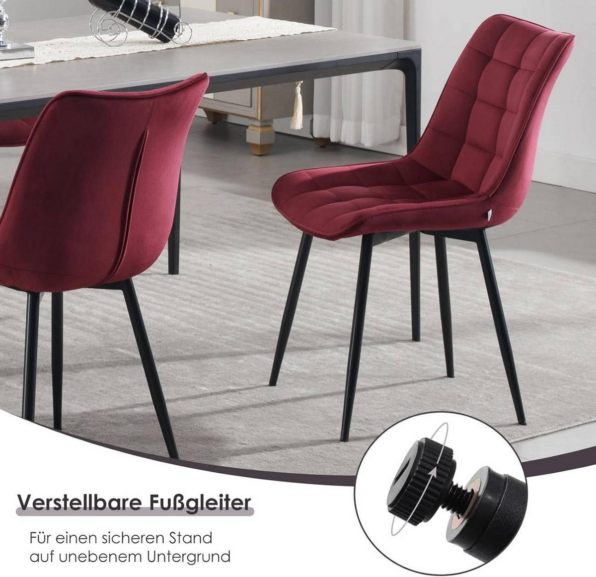 ESSZIMMERSTUHL 2er Set, Samt, Metallbeine, Bordeaux - Bordeaux/Schwarz, Textil/Metall (46/85.5/40.5cm) - Woltu