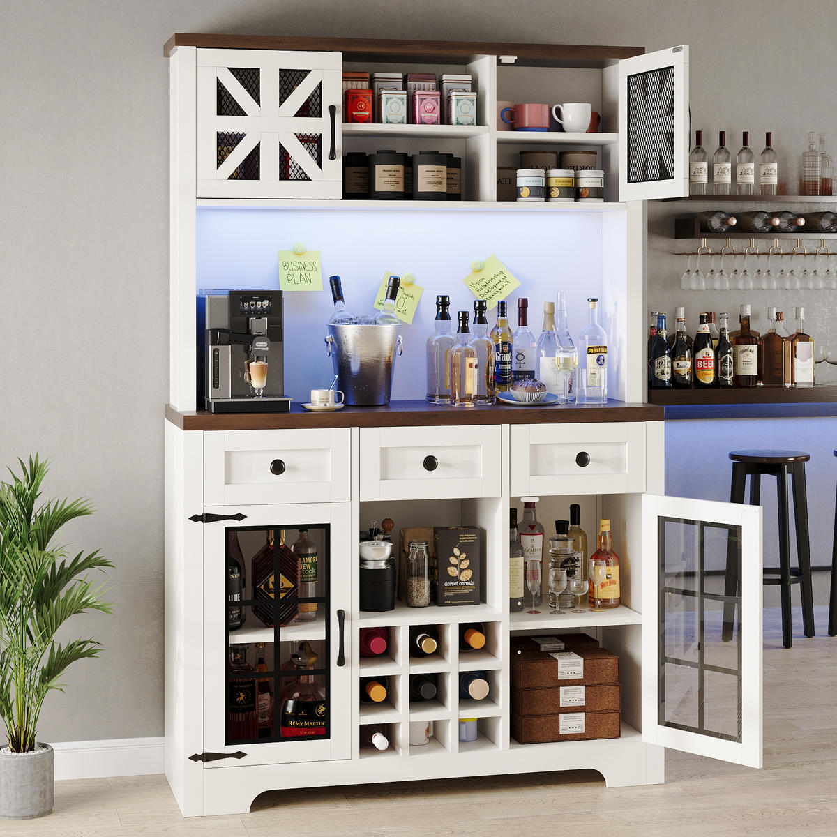 BUFFET 120/40/180 cm Weiß aus MDF und Glas mit LED - Weiß, Holzwerkstoff (120/180/40cm) - OKWISH