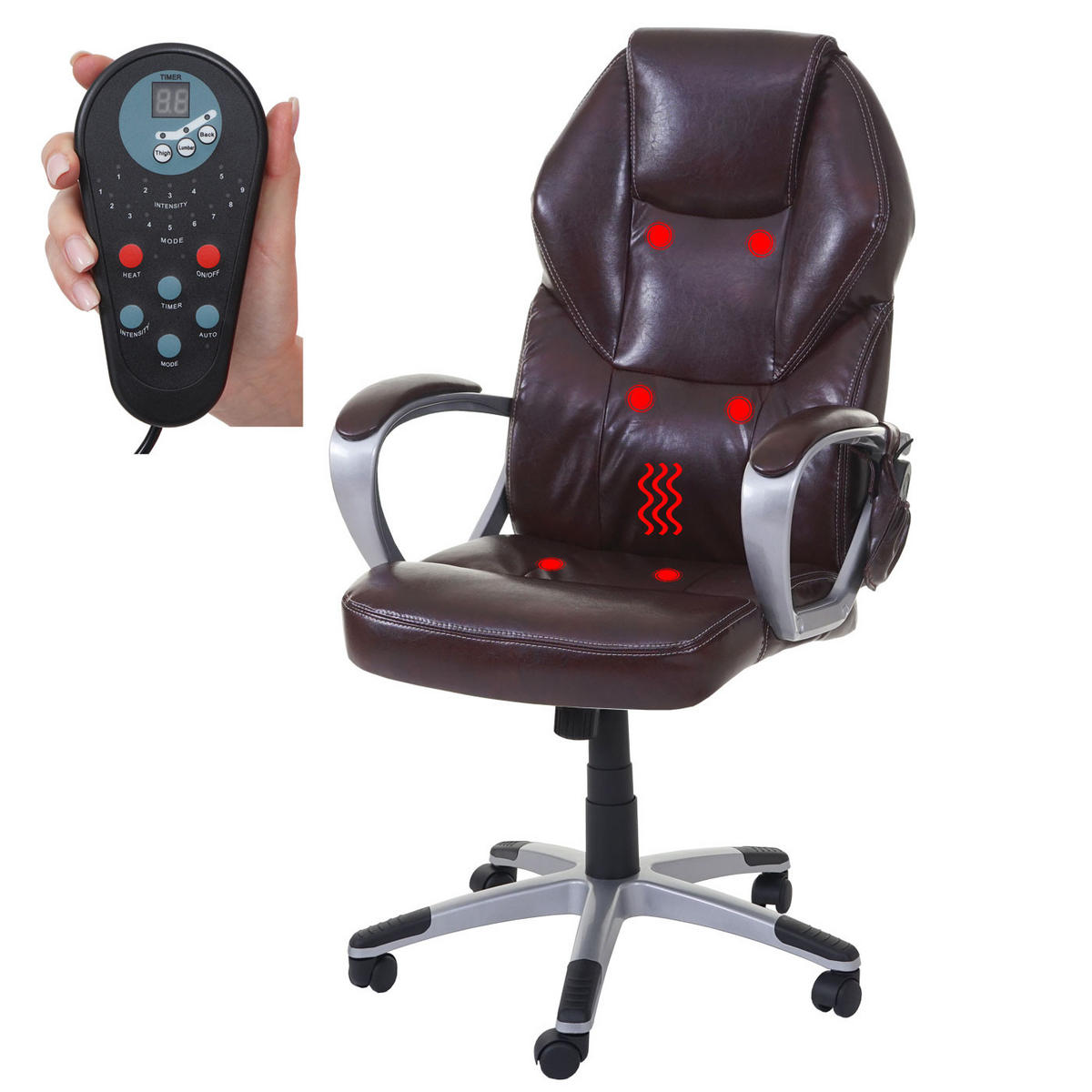 DREHSTUHL mit Massagefunktion HxBxT 123x66x68cm Sitzhöhe 48cm Heizfunktion Massagefunktion Kunstleder Bordeaux - Bordeaux, Kunststoff (66/123/68cm) - PROREGAL