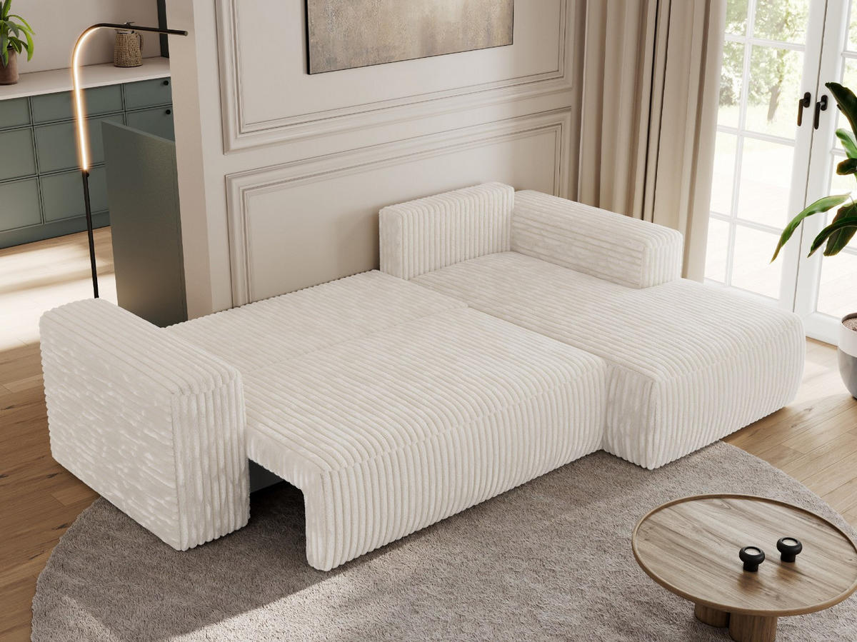 ECKSOFA TRENTINO L Beige Cord - Rechts - Beige/Schwarz, Textil (164/266cm) - MKS