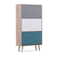 SCHUHKIPPER Eiche Sonoma, Petrol, weiß und grau, Schuhschrank Tricolor skandinavisch - Eichefarben/Petrol, Holz/Holzwerkstoff (70/125/24cm) - Furn.Design