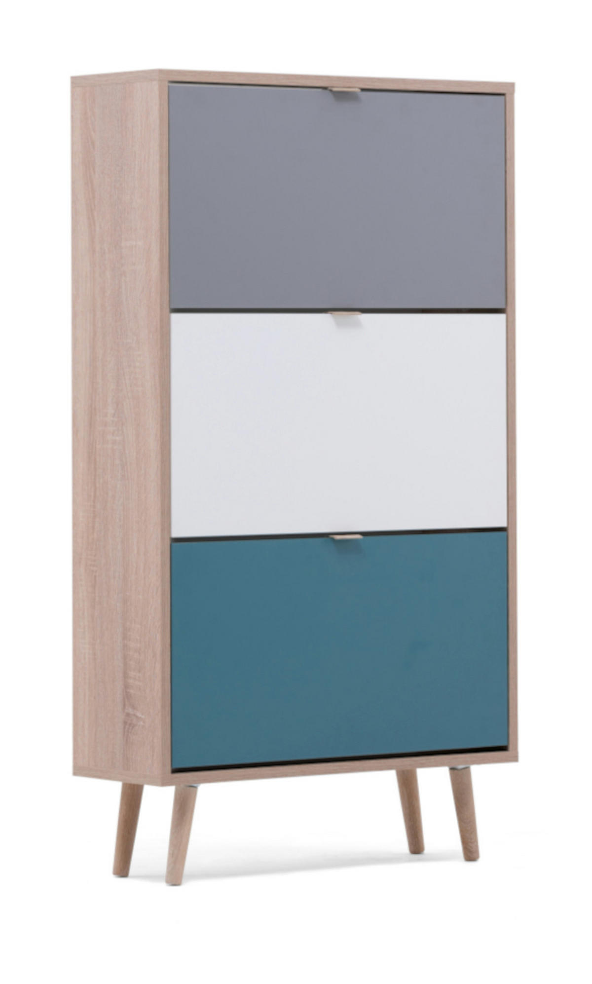 SCHUHKIPPER Eiche Sonoma, Petrol, weiß und grau, Schuhschrank Tricolor skandinavisch - Eichefarben/Petrol, Holz/Holzwerkstoff (70/125/24cm) - Furn.Design