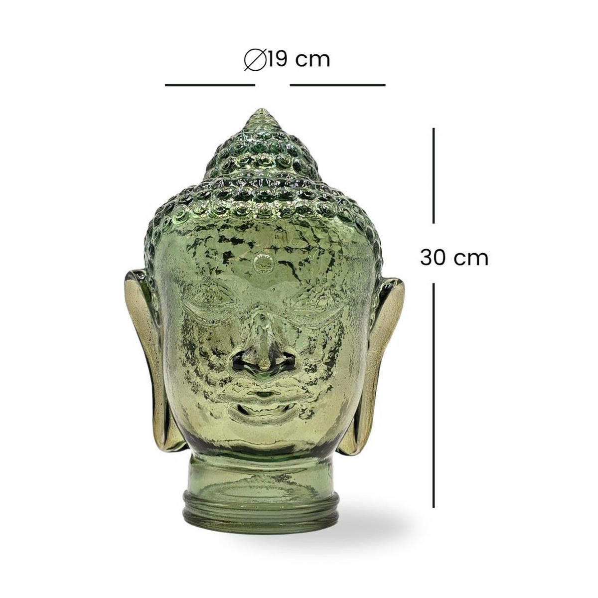 DEKO GLASKOPF THAI BUDDHA Glas, 30 cm Höhe T06 olivgrün - Olivgrün, Glas (19/30/19cm) - DESIGN DELIGHTS