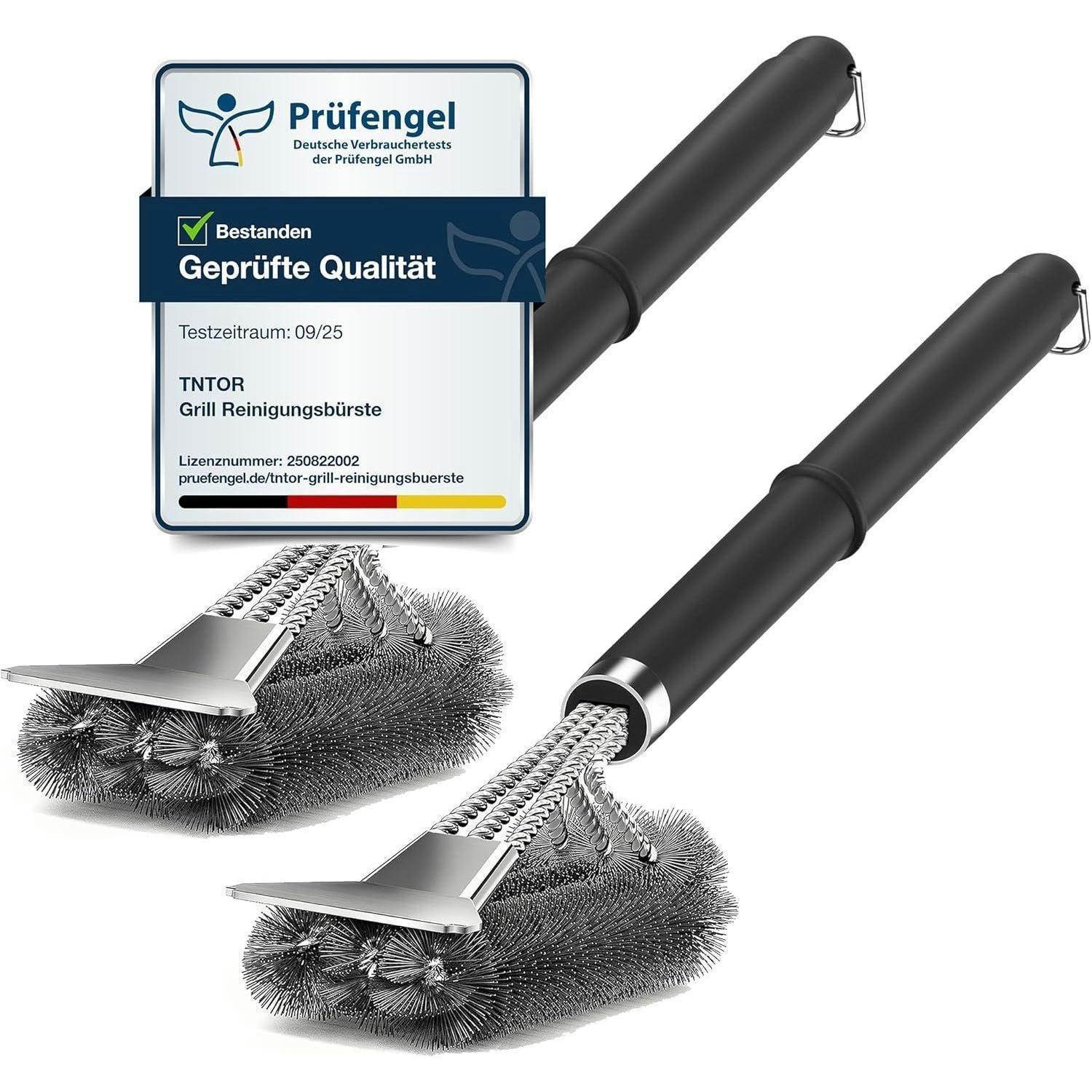 GRILLBÜRSTE 2-teiliges Set mit Edelstahlborsten und Schaber - Schwarz, Metall (15/10/35cm)