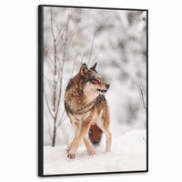 LEINWAND Bilder mit Rahmen - Wolf - Winter - Schnee - Natur - Tiere - 60x90 - Haselnussfarben, Textil (60/90cm) - MuchoWow