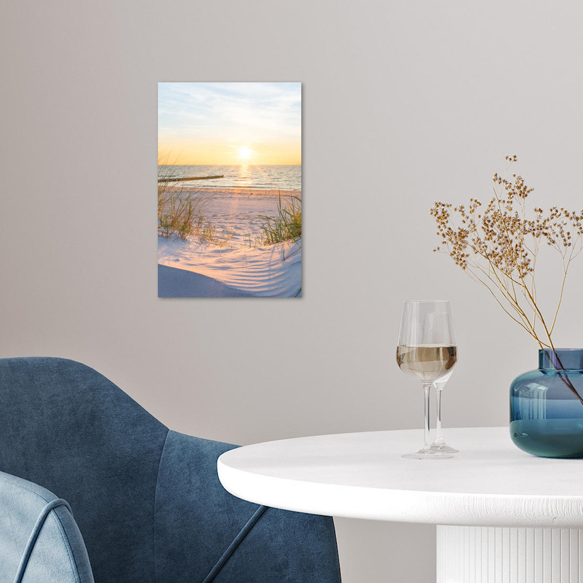 POSTER Strand - Sonne - Düne - Gras - Sand - Horizont 20x30 cm - Hellblau, Papier (20/30/0.1cm) - MuchoWow