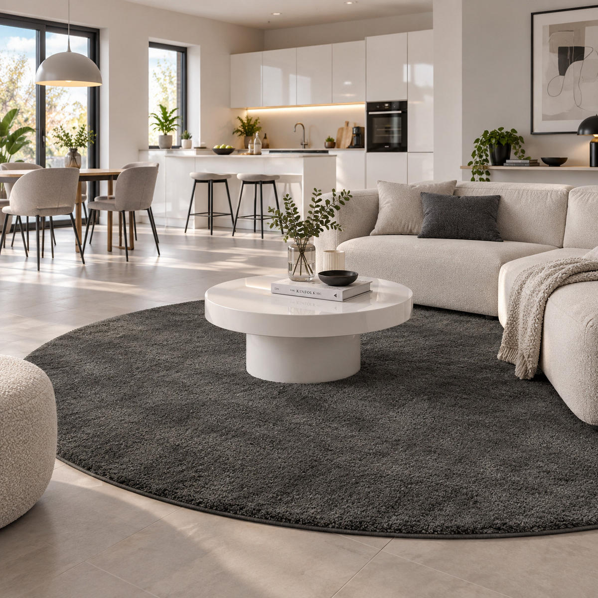 HOCHFLOR SHAGGY TEPPICH PALACE RUND - Chromfarben, Textil (100/100cm) - Snapstyle