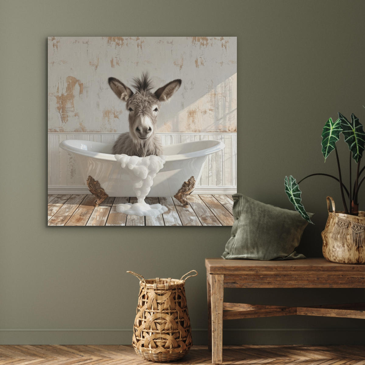 AKUSTIKPANEEL Esel - Tiere - Badewanne - Schaumstoff 90x90 cm - Weiß, Textil (90/0.9/90cm) - MuchoWow
