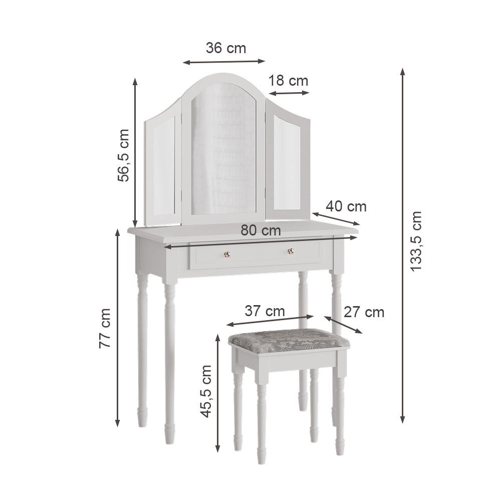 Thumbnail - Vicco Schminktisch, Weiß, Holzwerkstoff, 2 Fächer, 1 Schubladen, Rechteckig,Rechteckig, 80x133.5x40 cm, Schlafzimmer, Sc...
