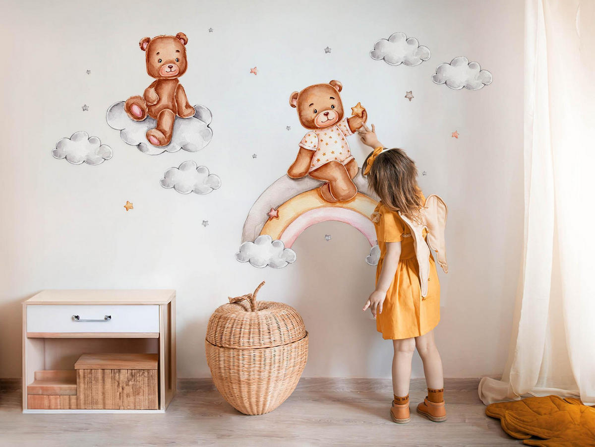 WANDAUFKLEBER 60x79cm - Aquarell-Regenbogenbären - Multicolor, Kunststoff (60/79/0.1cm) - Wallfluent