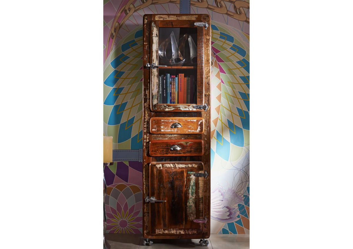 VITRINE Altholz 55x38x190 mehrfarbig lackiert FREEZY #41 - Multicolor, Holz (55/190/38cm) - Massivmoebel24