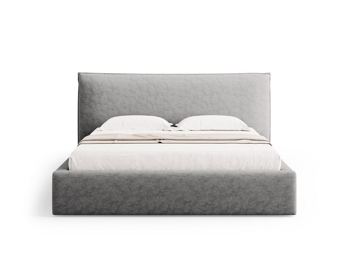 BETT mit Bettkasten und Kopfteil Kaelle aus Chenille-Stoff silber 140x200cm - Silberfarben, Textil (140/200cm) - Micadoni