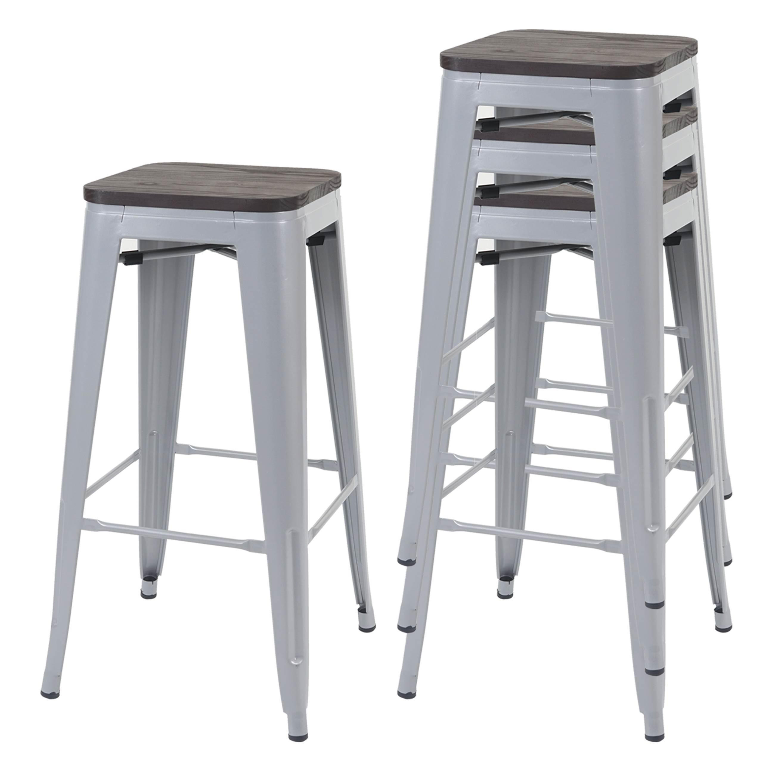 BARHOCKER Grau 4er-Set - Grau, Holz (42/76/42cm) - MCW