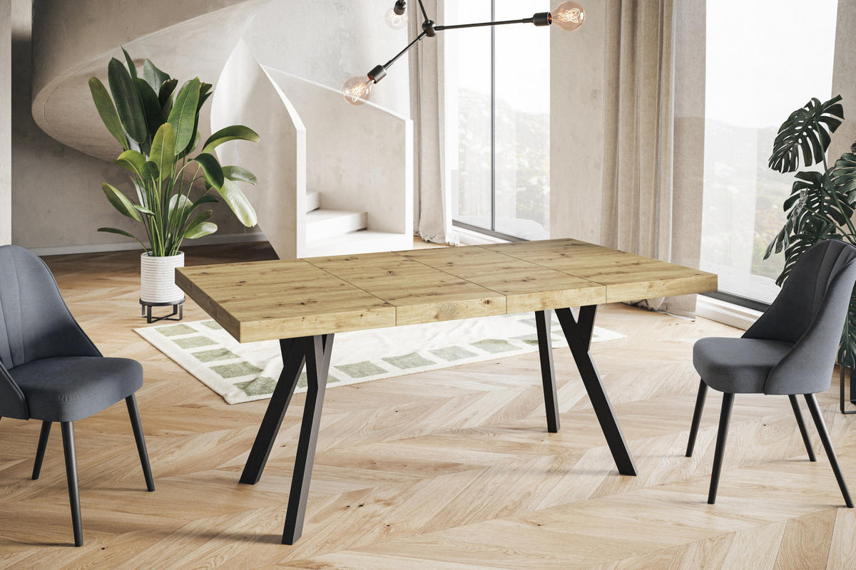 ESSZIMMERTISCH RICO, ausziehbarer Tisch120-220X120X77 cm, Farbe: Artisan, mit Holzbeinen in Farbe Schwarz - Hellbraun/Schwarz, Holzwerkstoff (120/120/77cm) - Alpi-Möbel
