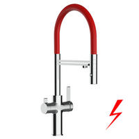 NIEDERDRUCK-3-WEGE-KÜCHENARMATUR, Verchromt und Rot, 2-Strahl-Brause - Rot, Metall (20.61/48/20.61cm) - VIZIO