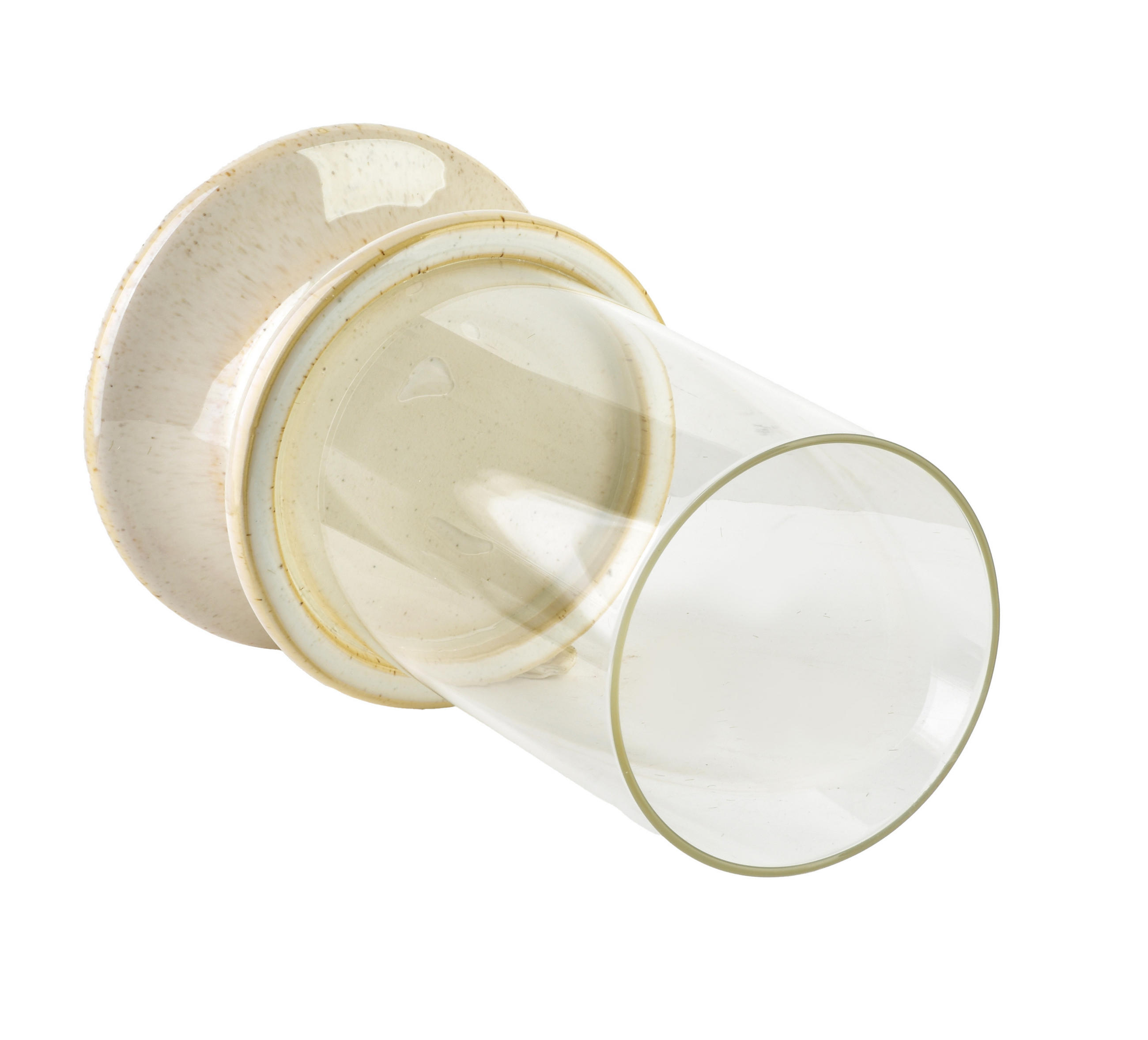 KERZENHALTER Evam Beige 14.5/14.5/24 cm Keramik und Glas - Beige, Keramik (14.5/24/14.5cm) - Mondex