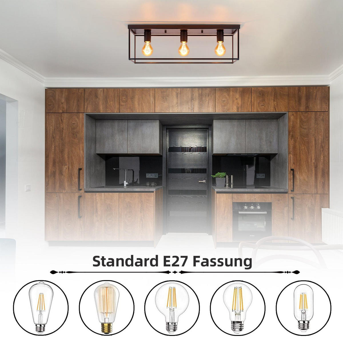 DECKENLEUCHTE Liorael 58/15/20 cm - Schwarz, Metall (58/15/20cm) - ZMH