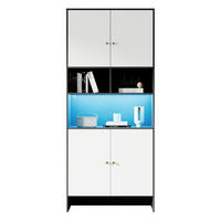 SIDEBOARD 80/40/185 cm mit 4 Türen & 3 offenen Fächern in Weiß/Schwarz - Weiß, Holzwerkstoff (80/185/40cm) - BEAOK
