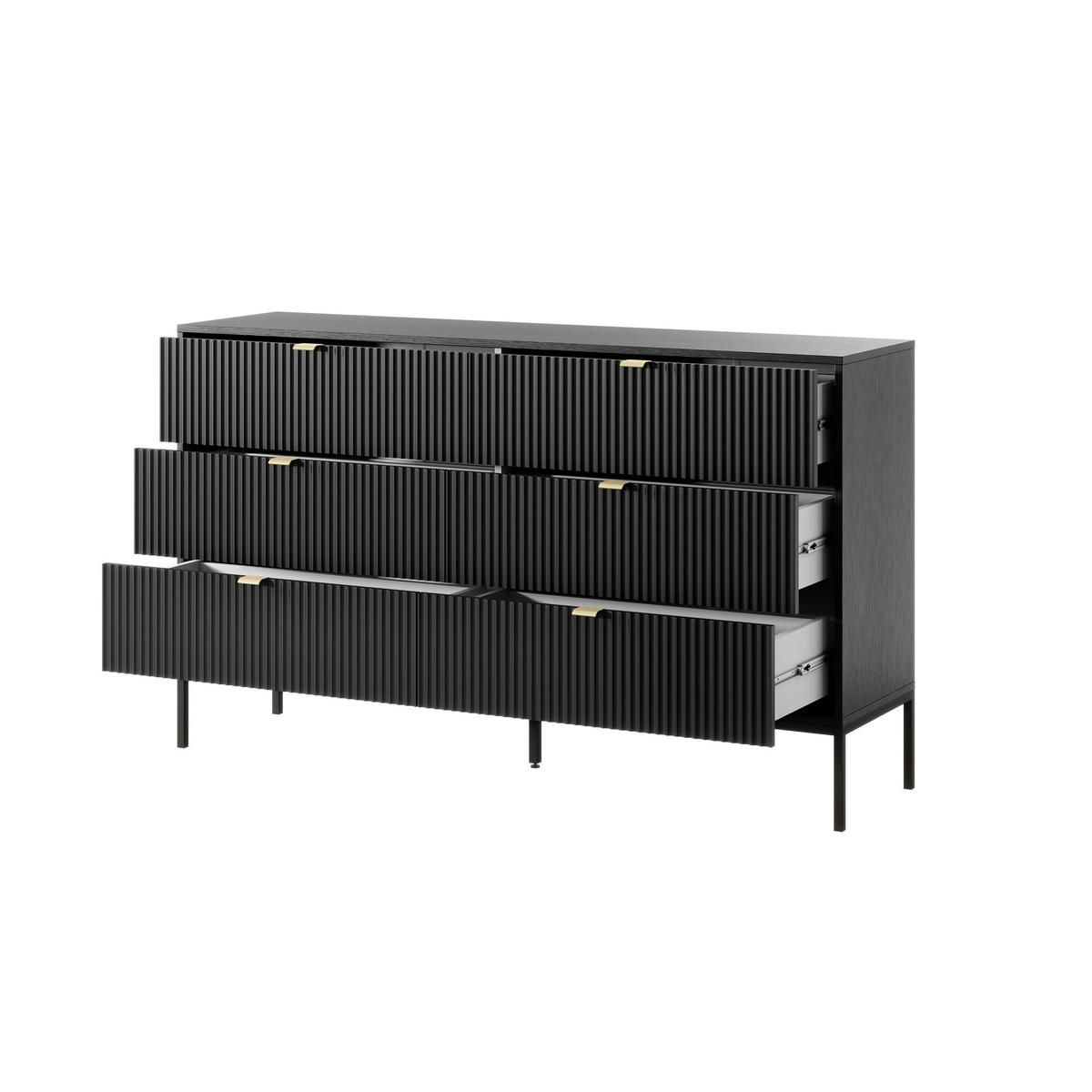 SIDEBOARD STELLARE 154/91/39 cm mit 6 Schubladen Schwarz - Schwarz, Holzwerkstoff (154/91/39cm) - MASSENO