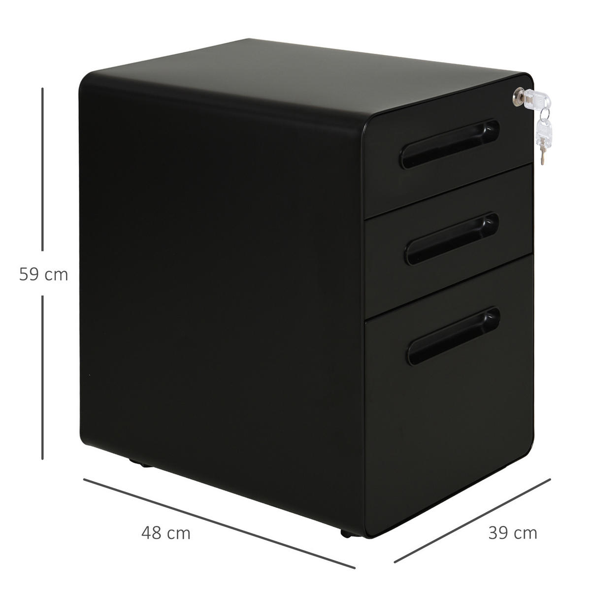 AKTENSCHRANK mit 3 Schubladen, Stahl, Weiß, 39 x 48 x 59 cm - Schwarz, Metall (48/59/39cm) - Vinsetto
