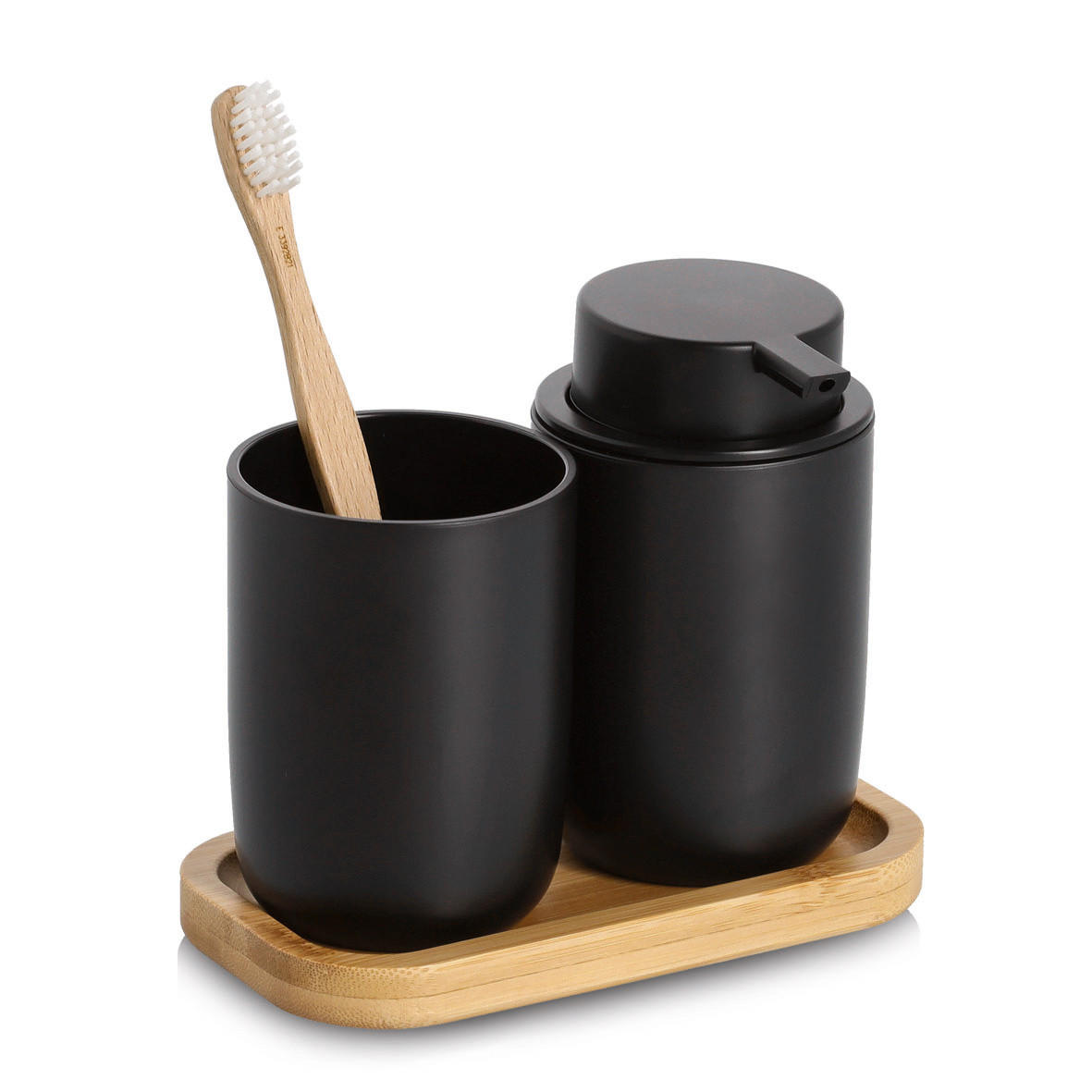 Zeller Bad-Accessoires-Set Schwarz 9x13.5x16.5 cm