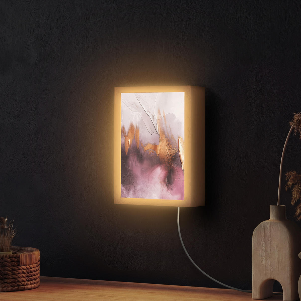 NÁSTĚNNÁ LAMPA Fialová - abstraktní - barva - zlatá 20x30 cm - světle fialová, kompozitní dřevo (20/30/8cm) - OnlyWow