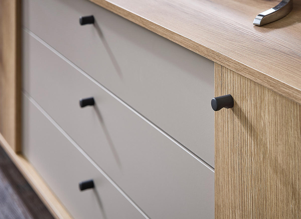SIDEBOARD - Eiche Evoke Dekor / Hellgrau - Eichefarben/Schwarz, Holzwerkstoff/Kunststoff (183/83/40cm) - home24
