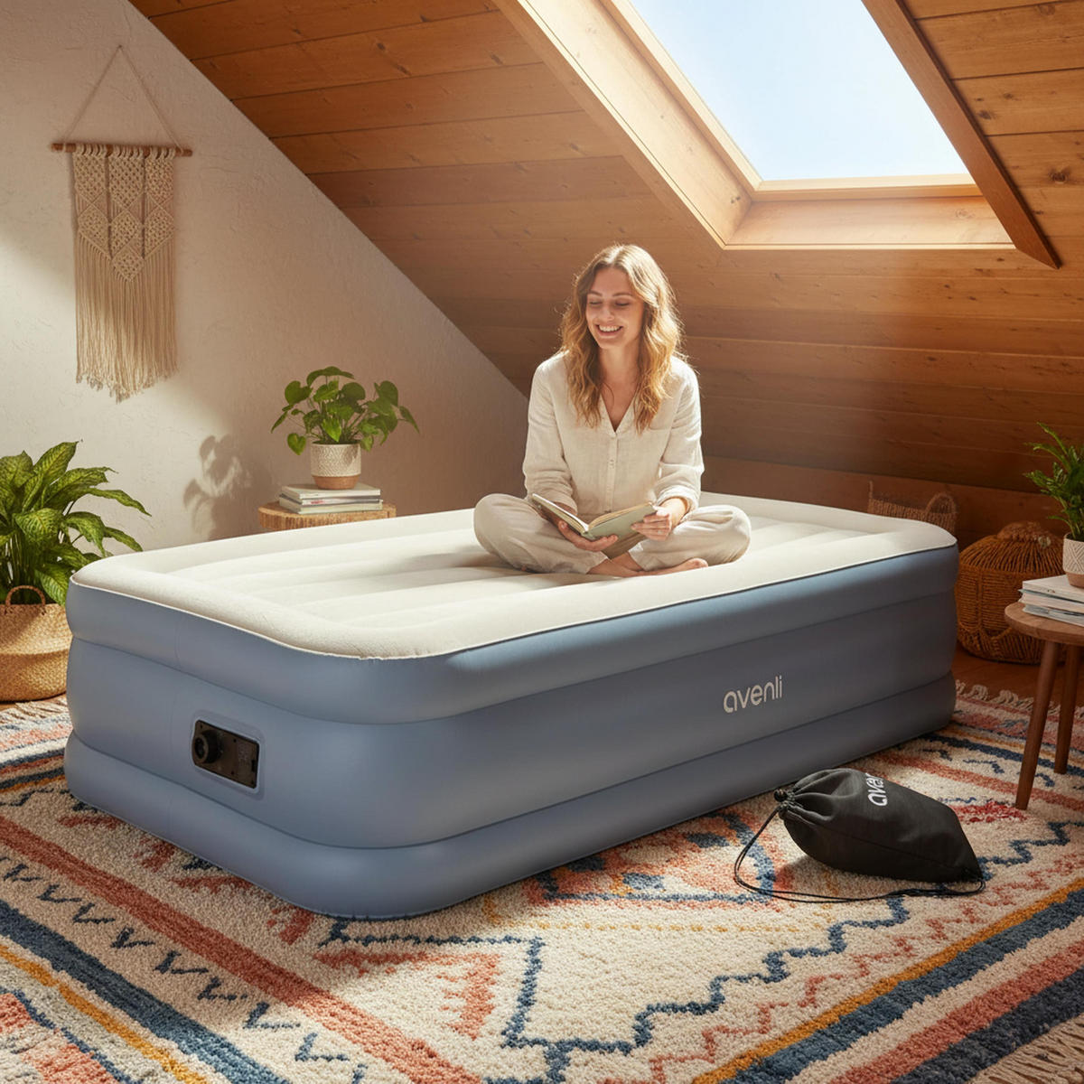 LUFTBETT Luftmatratze selbstaufblasend 191 x 99 x 46 cm mit integrierter Pumpe - Grau/Hellblau, Kunststoff (99/191cm) - Avenli