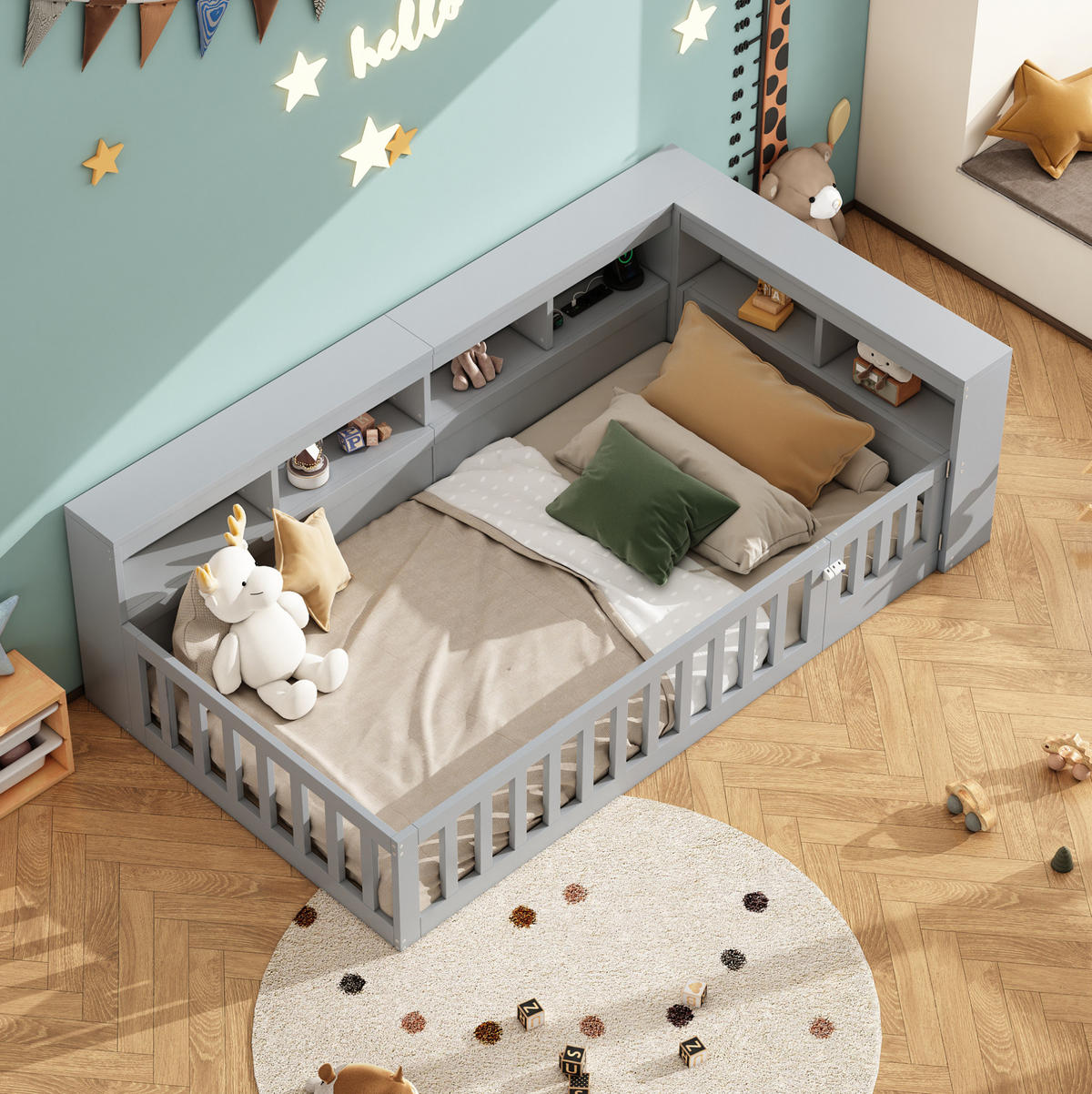 POLSTERBETT 90/200 cm Grau mit Stauraum, Lattenrost, Steckdose und USB - Grau, Holzwerkstoff (90/200cm) - Flora Grace