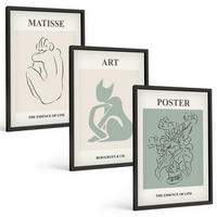 BILDER SET 3er Set - 40x60 cm Schwarzer Rahmen - Matisse Grün Beige Poster - Schwarz, Kunststoff (40/60cm) - TULUP