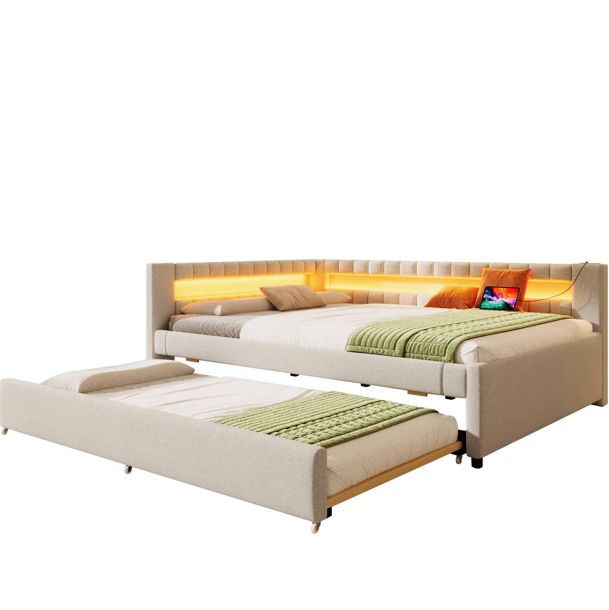 Okmyhome Polsterbett Beige 140x200 cm