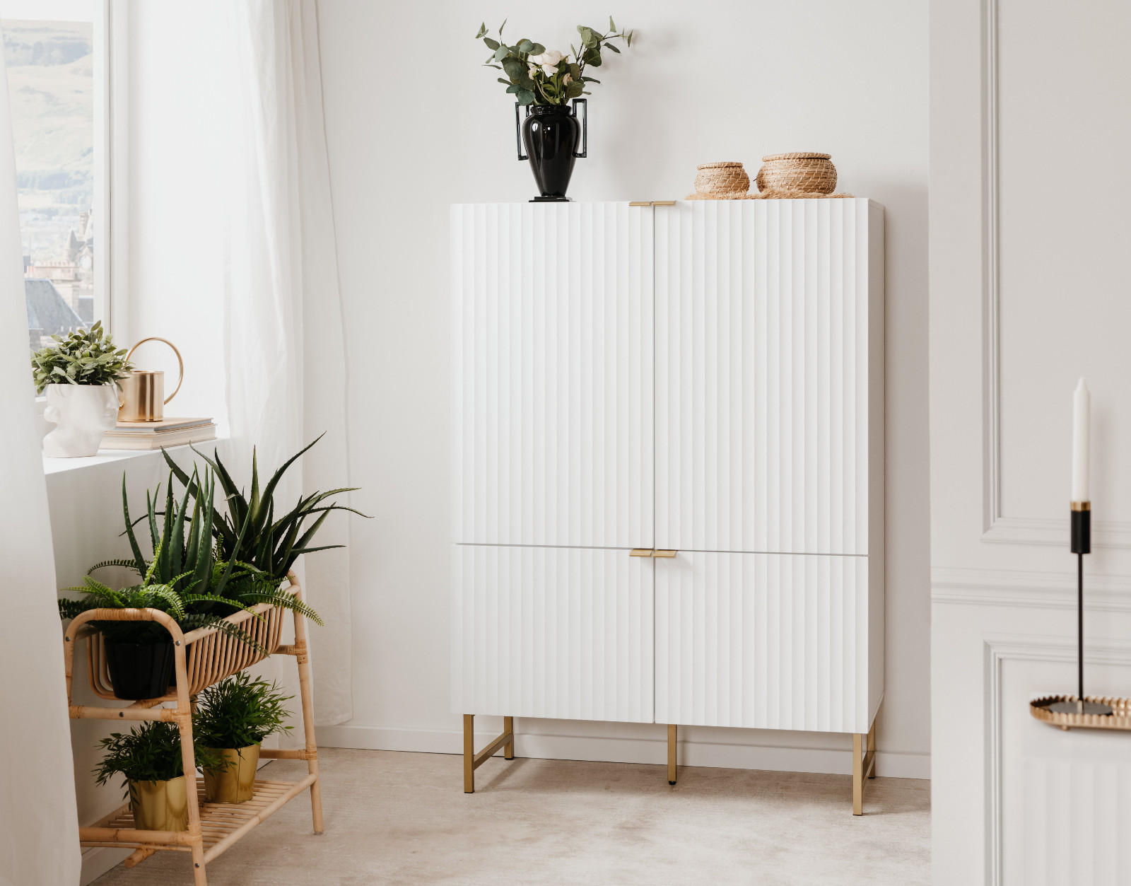 Furn.Design Highboard Weiß, Gold 100x142x41 cm