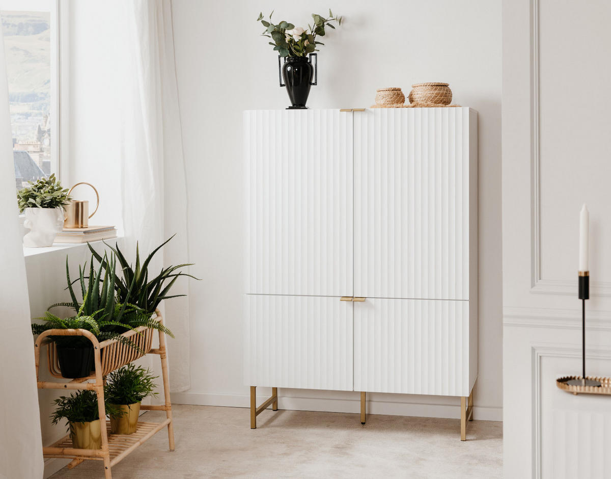 HIGHBOARD weiß, Gold 100 cm, Anrichte mit Soft-Close und 3D-Struktur - Goldfarben/Weiß, Holzwerkstoff/Metall (100/142/41cm) - Furn.Design