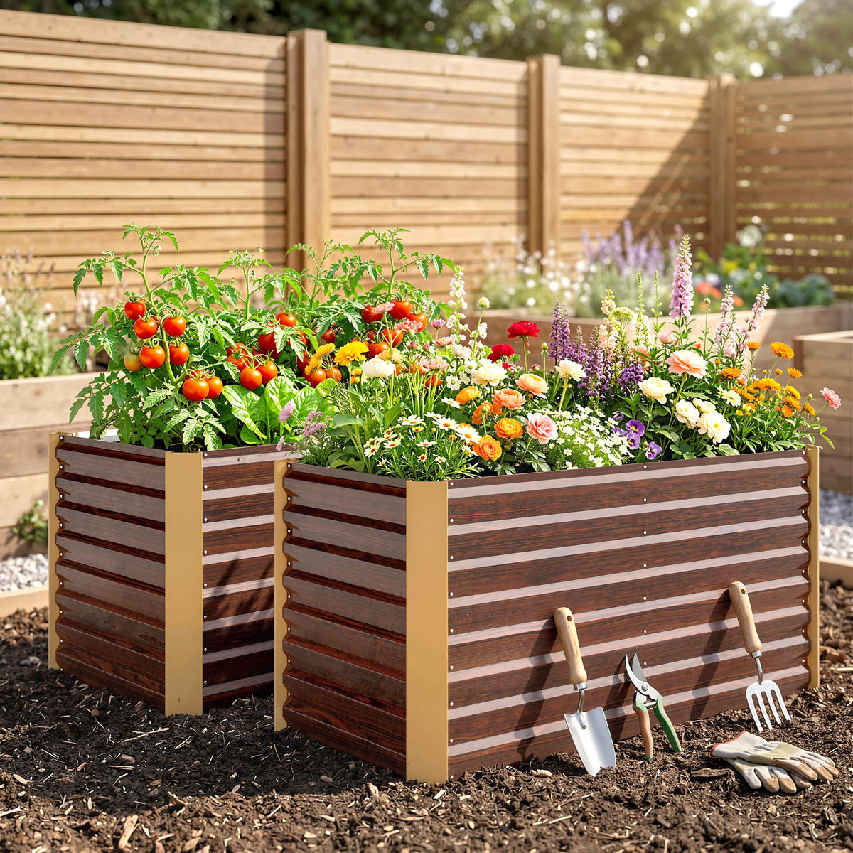 HOCHBEET-SET, 120L x 60B x 60H cm - Braun, Metall (60/60/120cm) - Outsunny