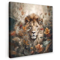 LEINWANDBILD Löwe - Wildtiere - Pflanzen - Natur - Blumen 20x20 cm - Beige, Textil (20/20cm) - MuchoWow