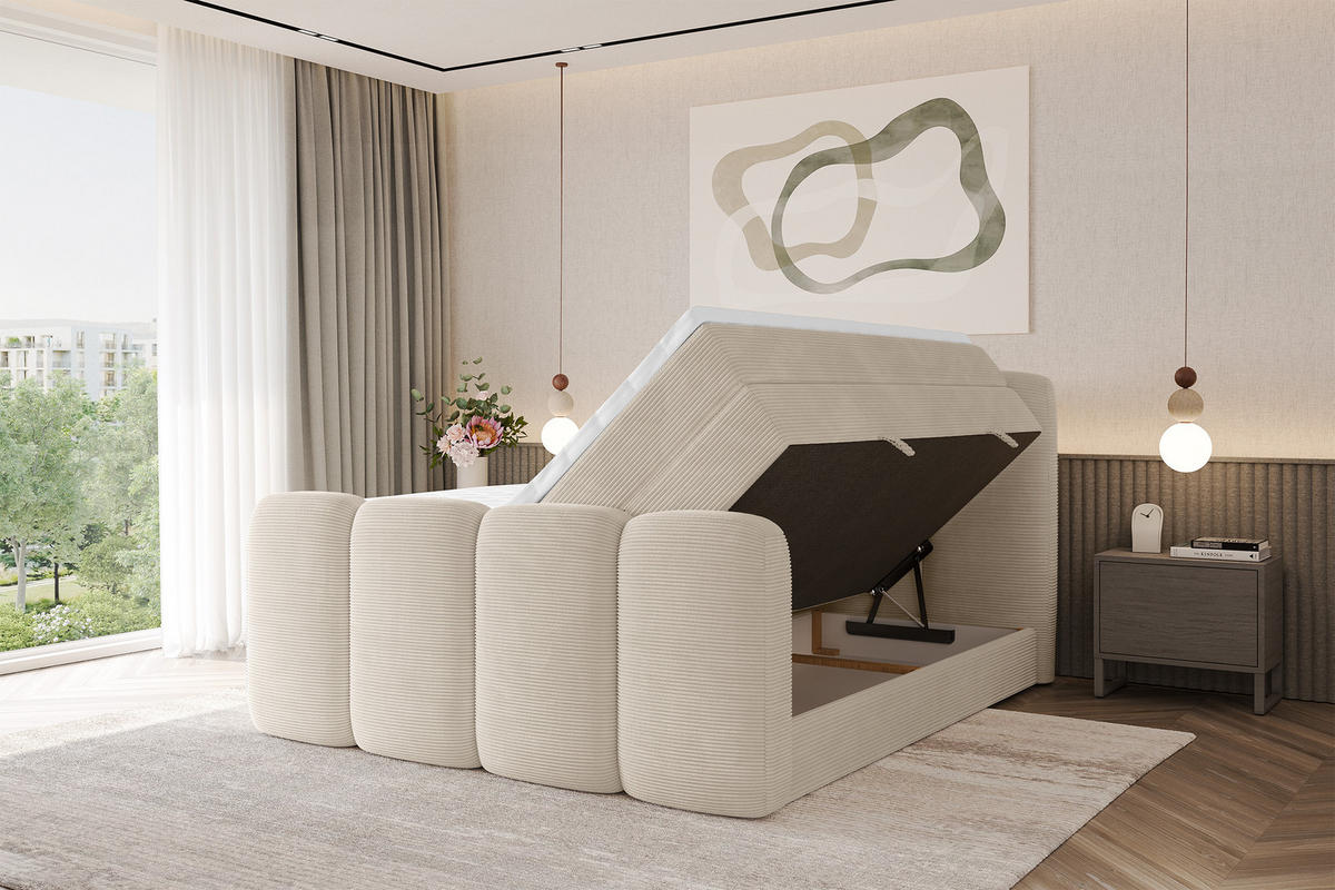 BOXBETT mit Matratze H3|H4 - NINA-Z KING - 160x200 cm - Beige - Ecru, Holzwerkstoff (160/200cm) - ALTDECOR
