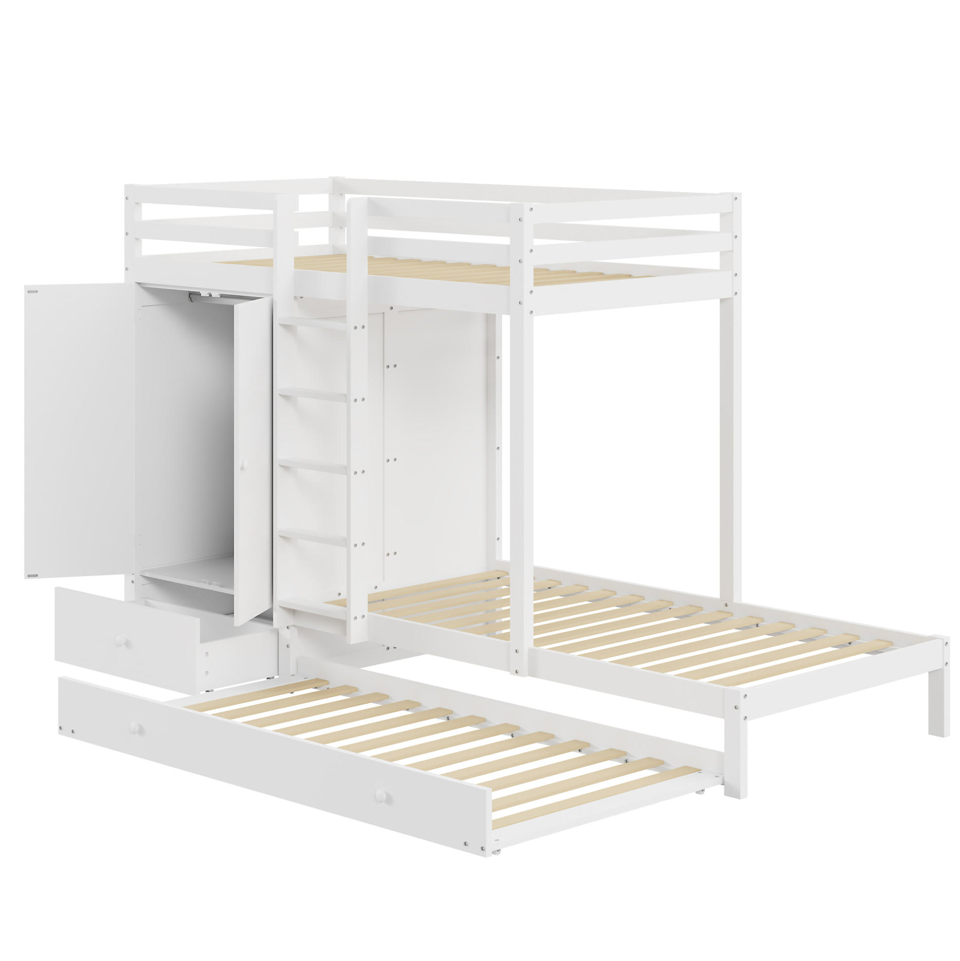 ETAGENBETT 90/200 cm in Weiß mit Ausziehbett und Kleiderschrank - Weiß, Holz (90/200cm) - OKMYHOME