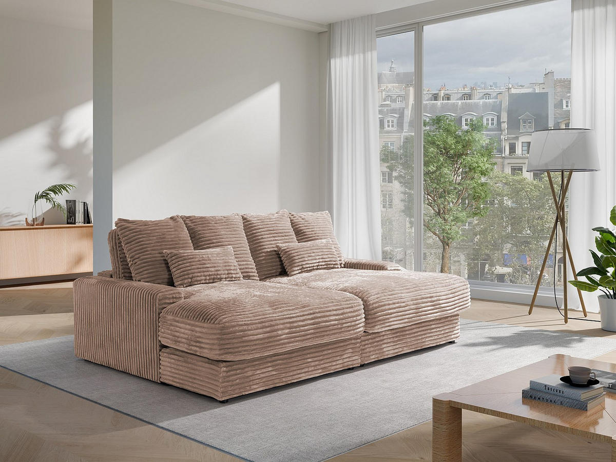 3-SITZER-SOFA mit bequemer tiefer Sitzfläche aus grobem Cordstoff in Taupe CALAZO - Braun, Textil (232/85/170cm) - Vente-Unique