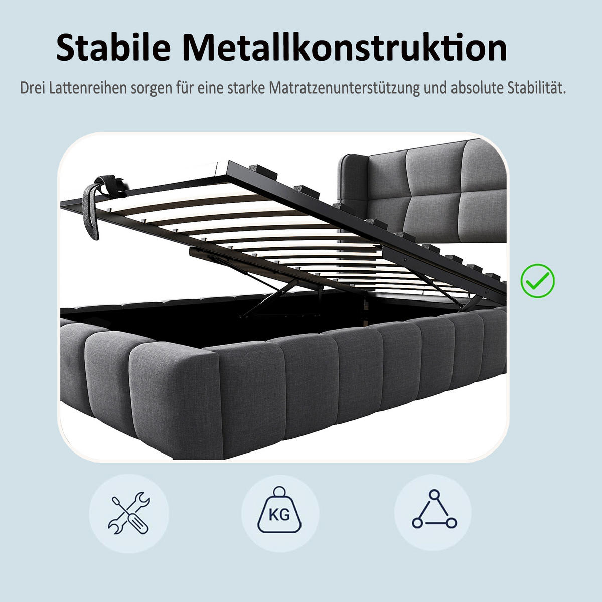 POLSTERBETT 90x200 cm Stauraum Lattenrost grau - Grau, Textil (90/200cm) - LEBENLANG