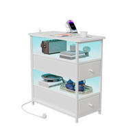 NACHTTISCH LED USB 2 Schubladen 2 Fächer weiß - Weiß, Holz (58/28/60.5cm) - LEBENLANG