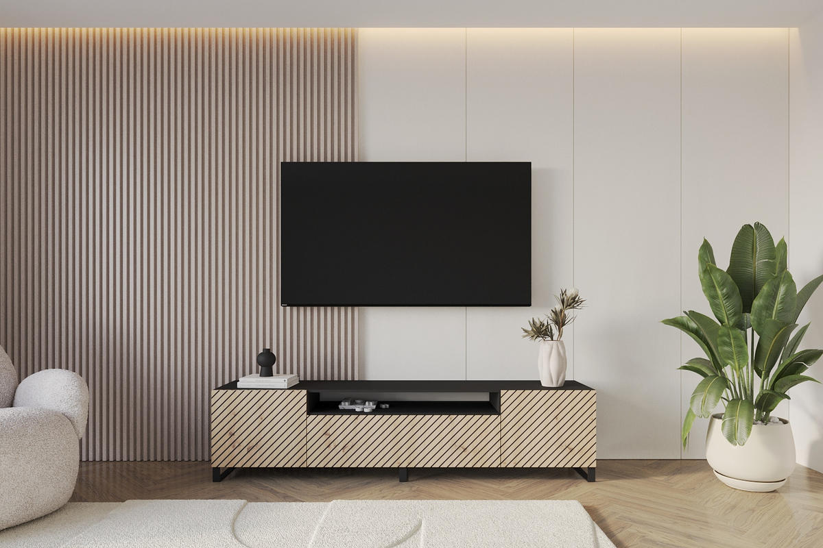 LOWBOARD SENI-S 200x53x41 cm - Schwarz / Artisan - Schwarz, Holzwerkstoff (200/53/41cm) - ALTDECOR